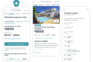 HomesNZ app screens
